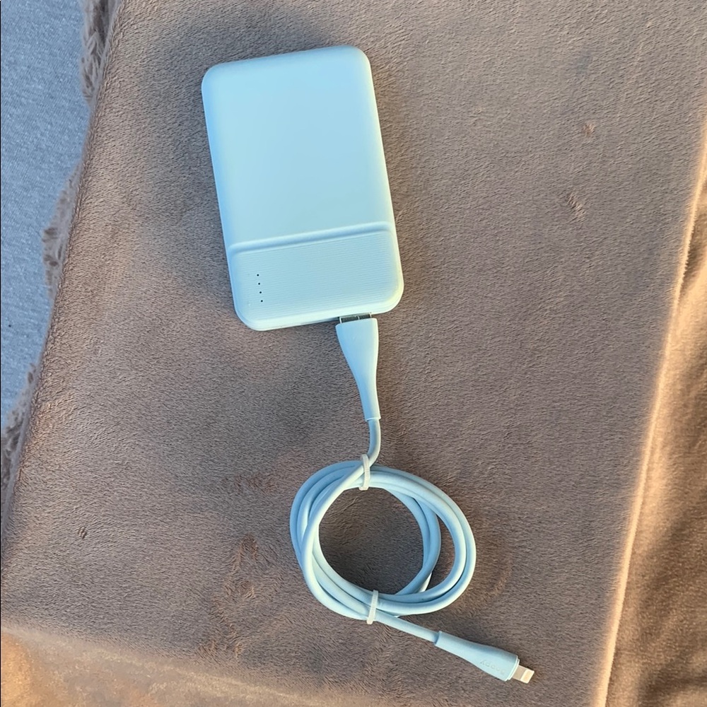 Light Blue Portable Charger with Cable
